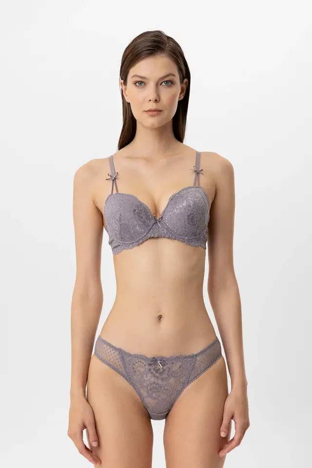 Pierre Cardin 4031 Milan Balenli Push Up Dolgulu Dantelli Sütyen ve Külot Takımı