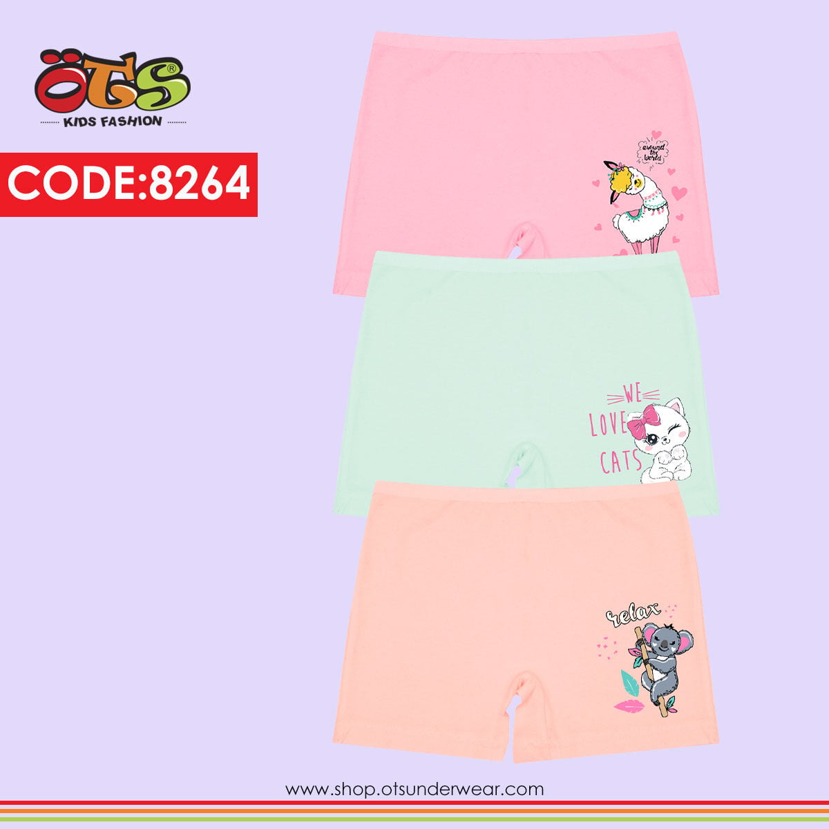 ÖTS 8264 Kız Çocuk Baskılı Boxer