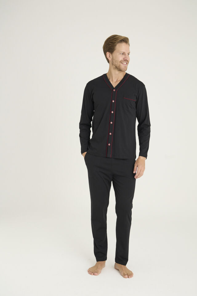 KLY 9267 V Yaka Boydan Düğmeli Pijama Takımı
