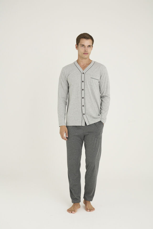 KLY 9267 V Yaka Boydan Düğmeli Pijama Takımı