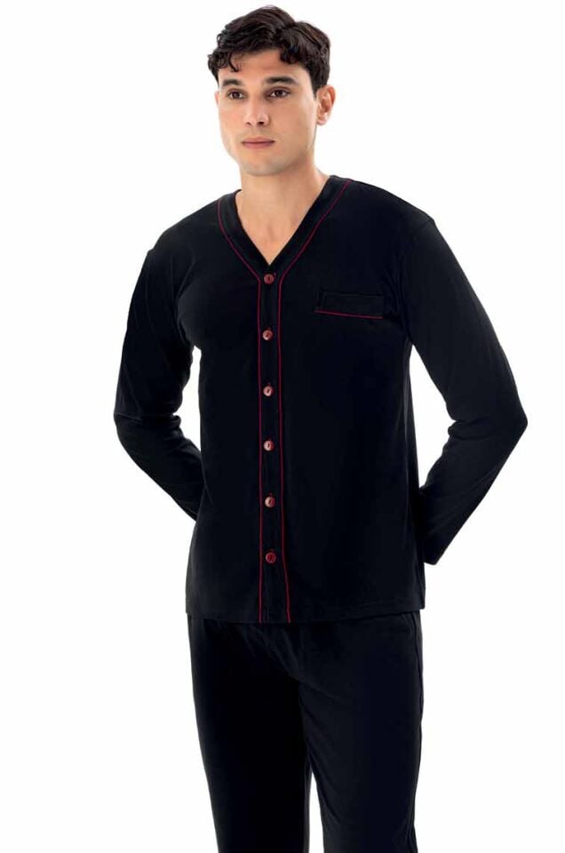 KLY 9267 V Yaka Boydan Düğmeli Pijama Takımı