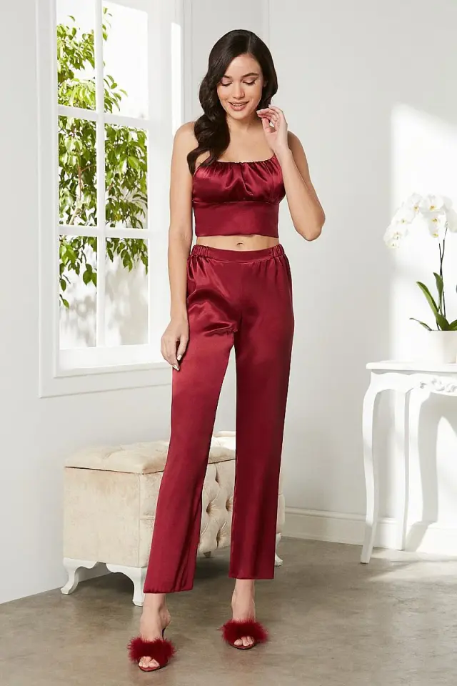 Pierre Cardin 2075 Kadın Saten Sabahlıklı 3'lü Pijama Takımı