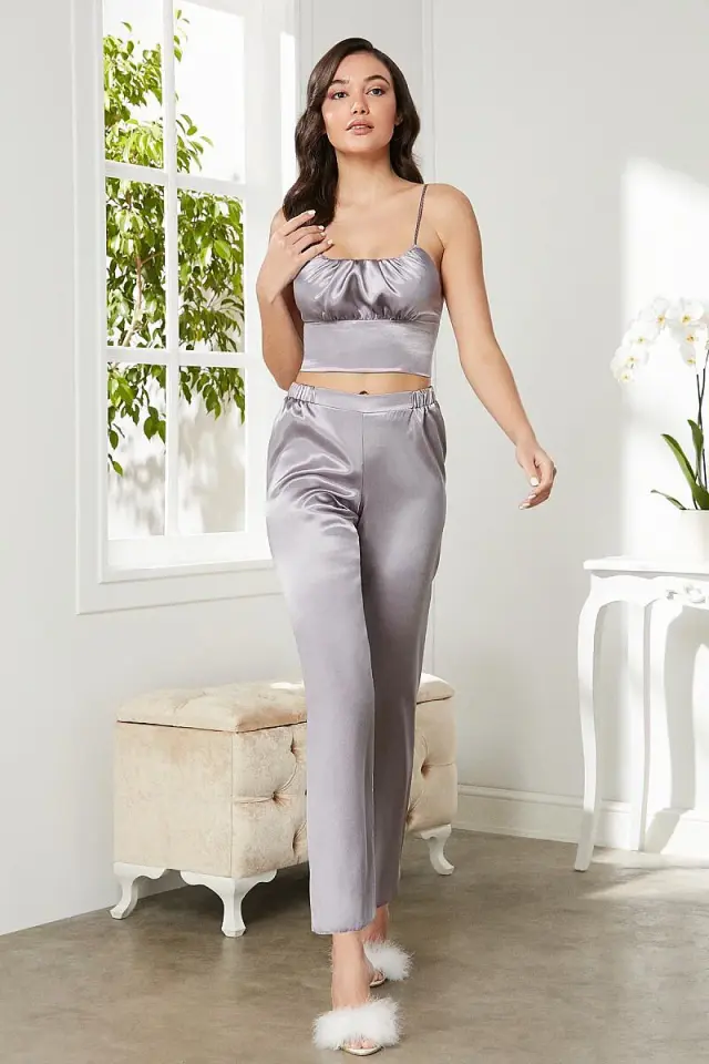 Pierre Cardin 2075 Kadın Saten Sabahlıklı 3'lü Pijama Takımı