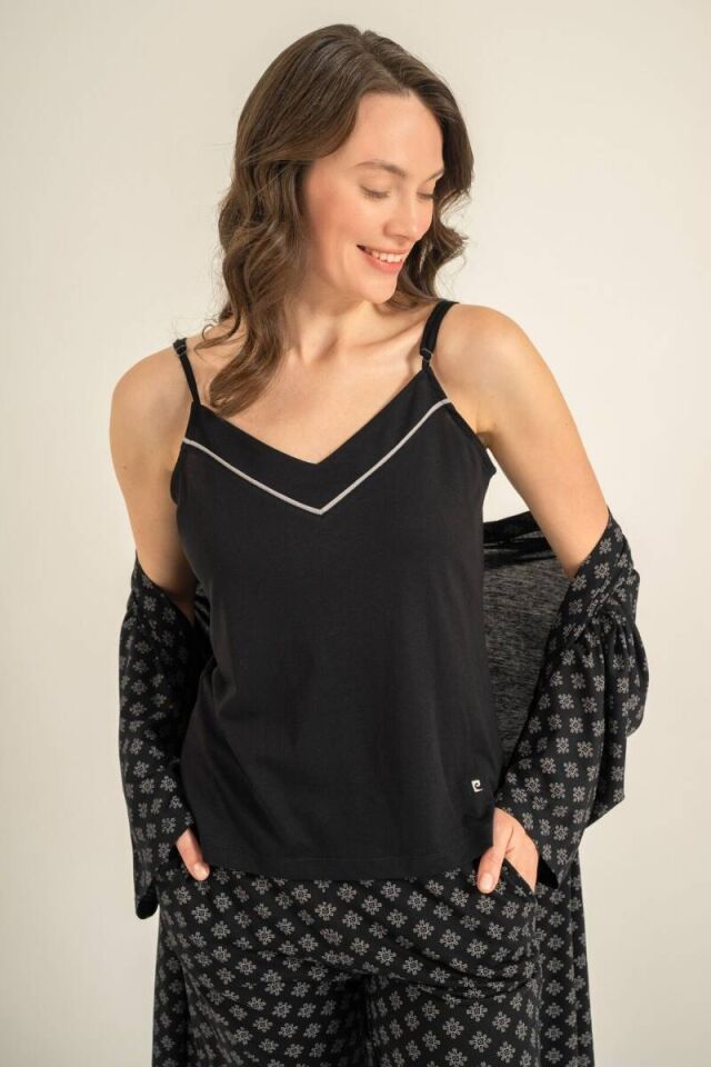 Pierre Cardin PC9291 Kadın Siyah Sabahlıklı 3'lü Pijama Takımı