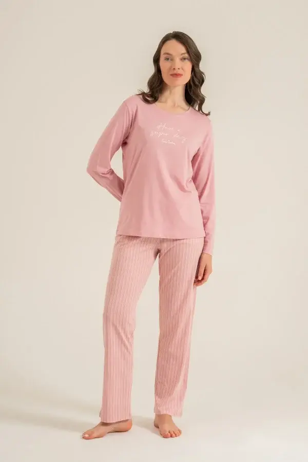 Pierre Cardin PC9294 Kadın Çizgili Uzun Kollu Pijama Takımı