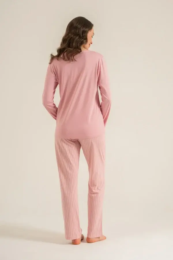 Pierre Cardin PC9294 Kadın Çizgili Uzun Kollu Pijama Takımı