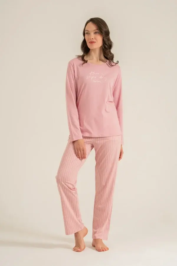 Pierre Cardin PC9294 Kadın Çizgili Uzun Kollu Pijama Takımı