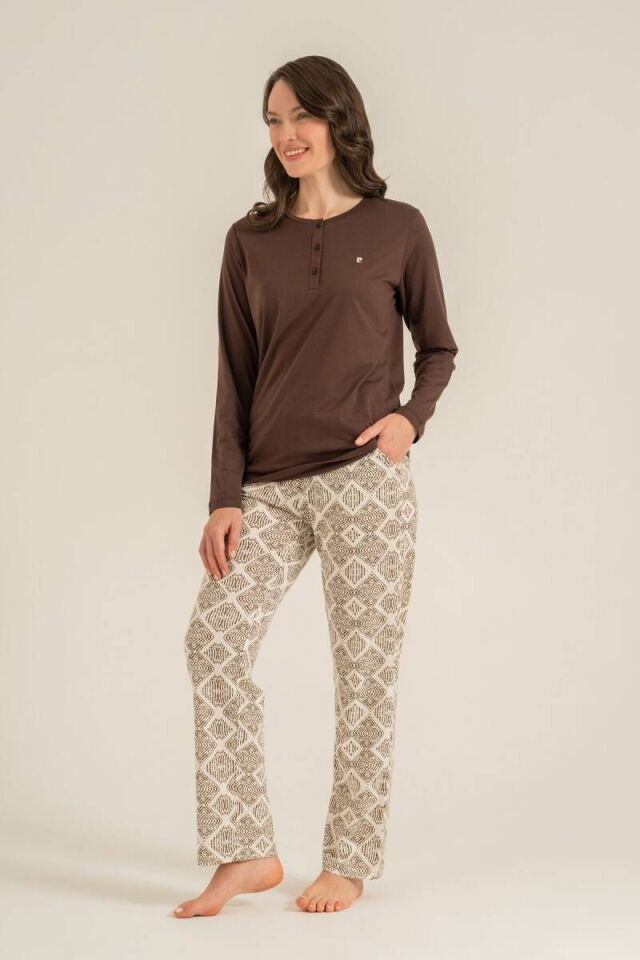 Pierre Cardin PC9275 Kadın Uzun Kol Nakışlı Pijama Takımı