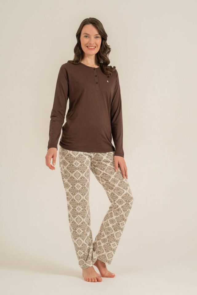 Pierre Cardin PC9275 Kadın Uzun Kol Nakışlı Pijama Takımı