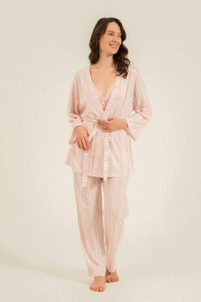 Pierre Cardin AR3756 Kadın Pembe Braletli 3'lü Pijama Takımı