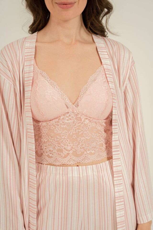 Pierre Cardin AR3756 Kadın Pembe Braletli 3'lü Pijama Takımı