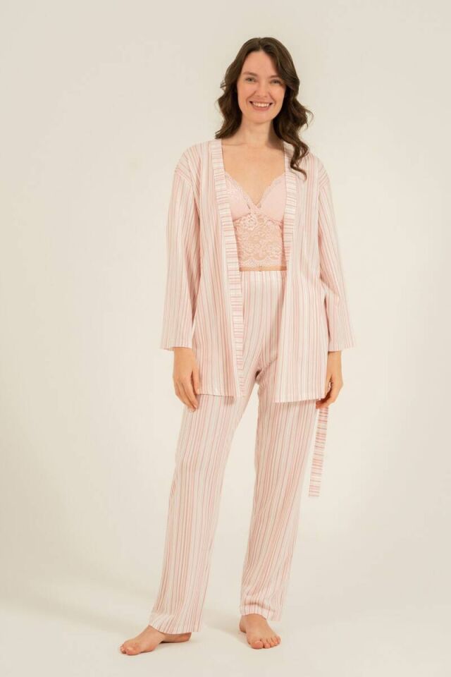 Pierre Cardin AR3756 Kadın Pembe Braletli 3'lü Pijama Takımı