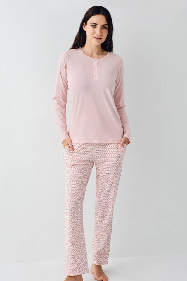 Pierre Cardin PC9080 Kadın Modal Pamuk Düğmeli Uzun Kollu Pijama Takımı