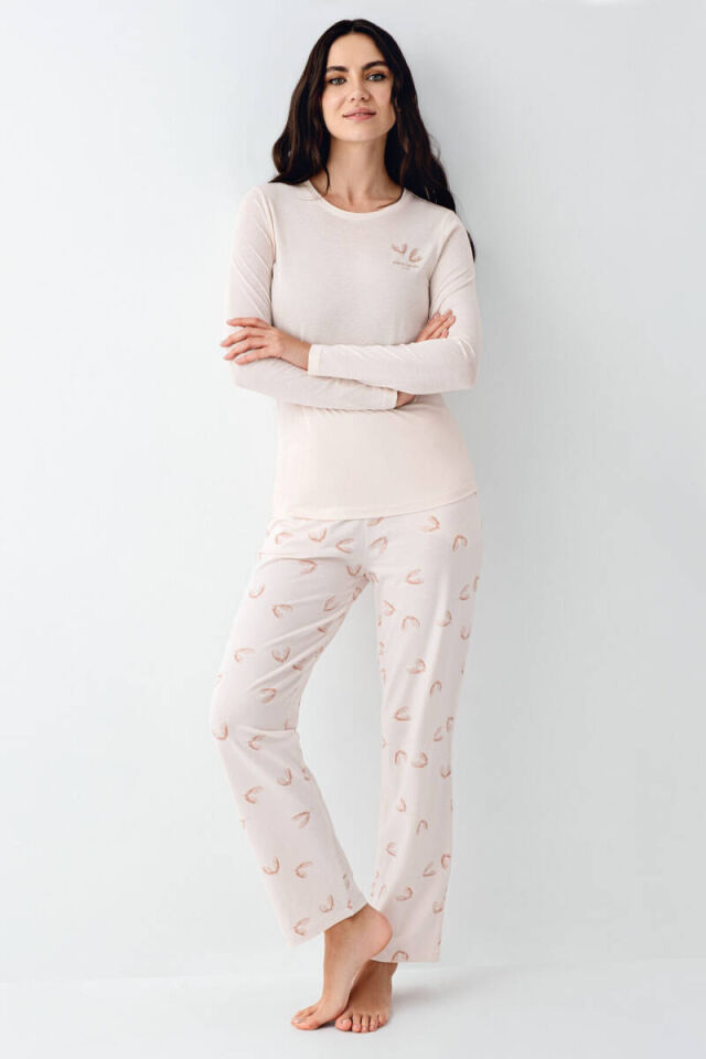 Pierre Cardin PC9061 Kadın Kalp Desenli Uzun Kollu Pijama Takımı