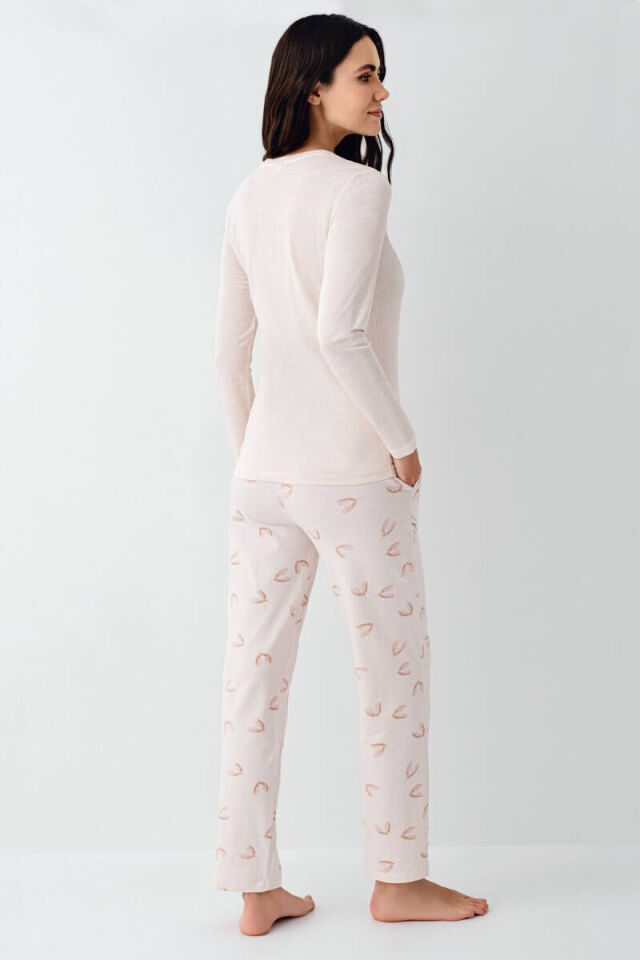 Pierre Cardin PC9061 Kadın Kalp Desenli Uzun Kollu Pijama Takımı