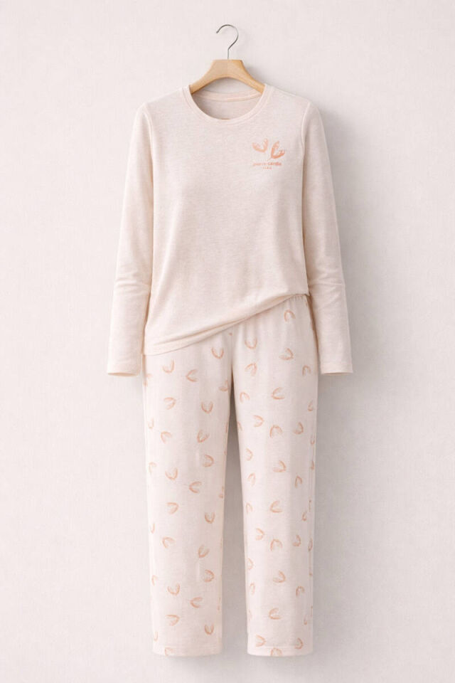 Pierre Cardin PC9061 Kadın Kalp Desenli Uzun Kollu Pijama Takımı