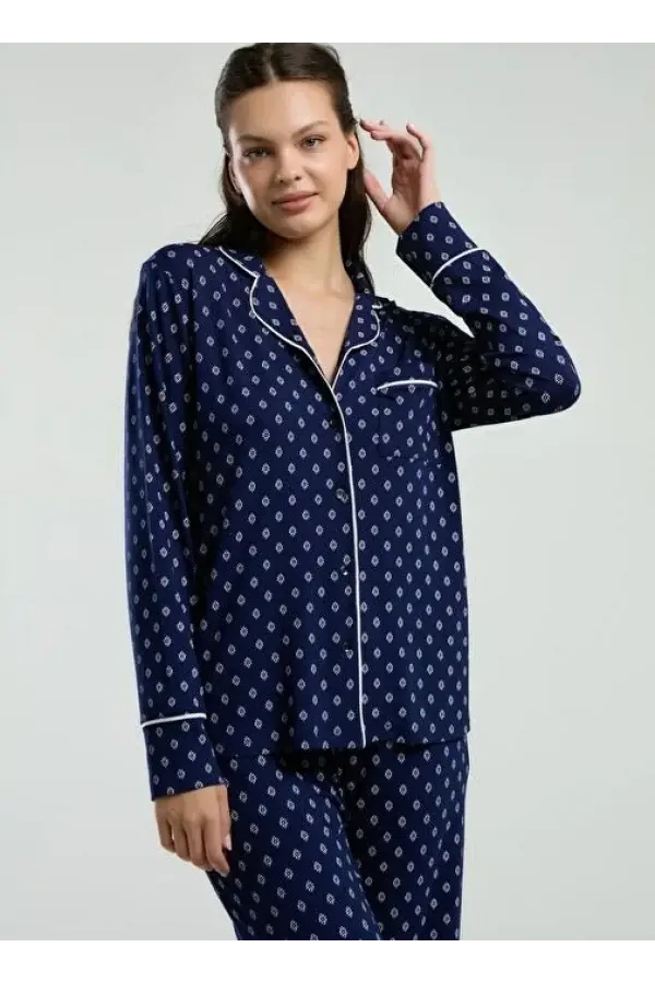Pierre Cardin PC8950 Kadın Viskon Gömlek Yaka Pijama Takımı