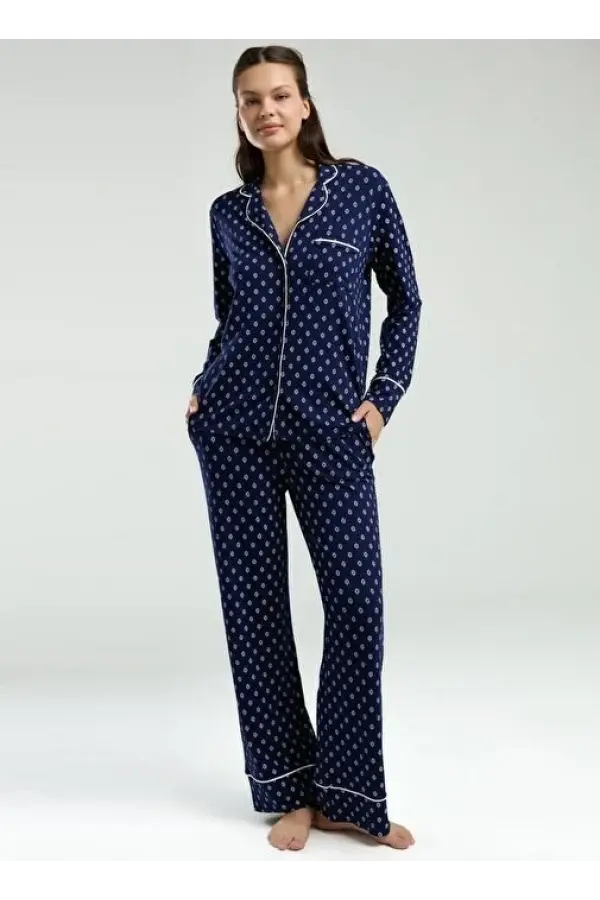 Pierre Cardin PC8950 Kadın Viskon Gömlek Yaka Pijama Takımı