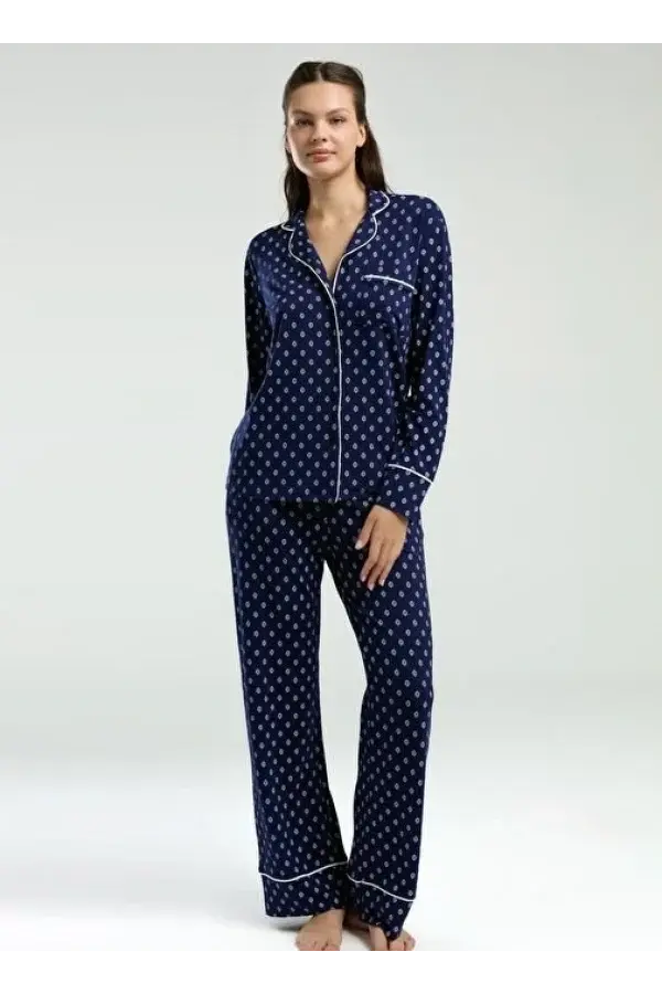 Pierre Cardin PC8950 Kadın Viskon Gömlek Yaka Pijama Takımı