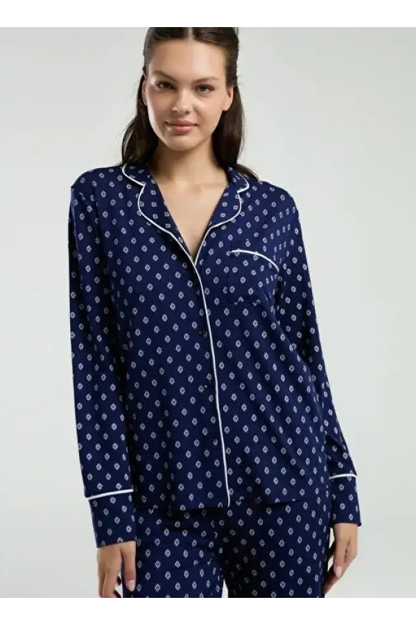 Pierre Cardin PC8950 Kadın Viskon Gömlek Yaka Pijama Takımı