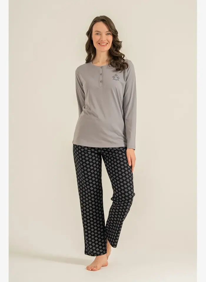 Pierre Cardin PC9289 Kadın Çift Cepli Uzun Kollu Pamuk Modal Pijama Takımı