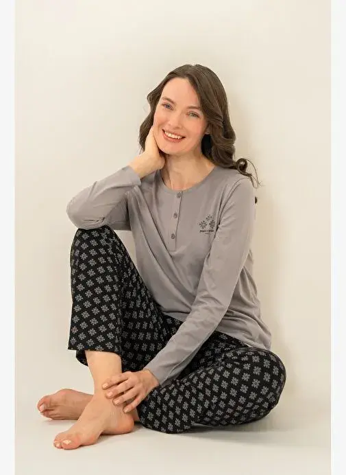 Pierre Cardin PC9289 Kadın Çift Cepli Uzun Kollu Pamuk Modal Pijama Takımı