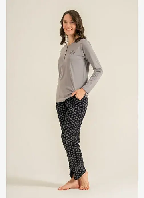 Pierre Cardin PC9289 Kadın Çift Cepli Uzun Kollu Pamuk Modal Pijama Takımı