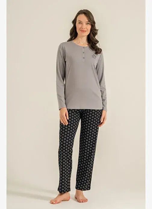 Pierre Cardin PC9289 Kadın Çift Cepli Uzun Kollu Pamuk Modal Pijama Takımı