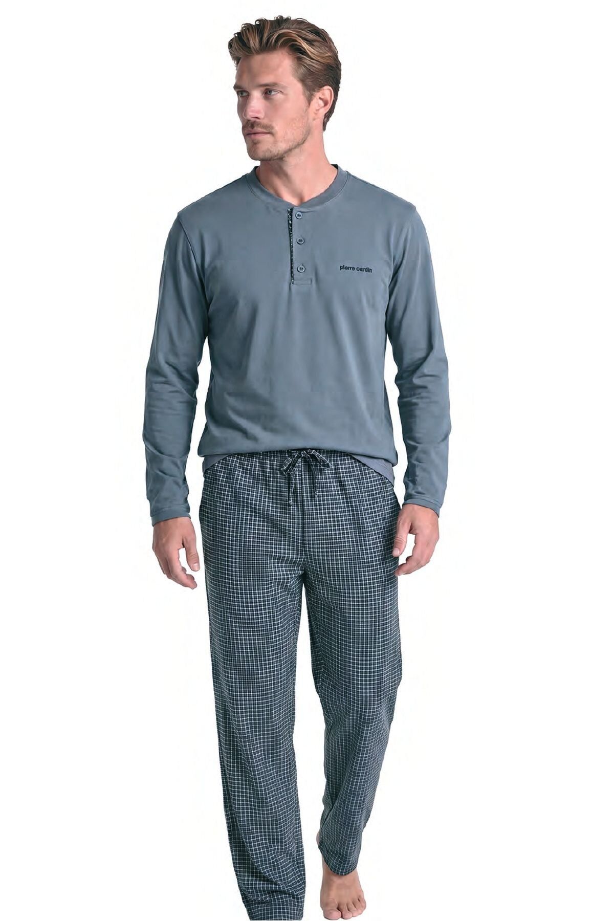 Pierre Cardin 6146 Erkek Uzun Kollu Yakası Düğmeli Penye Pijama Takımı
