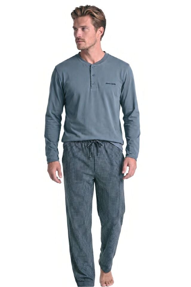 Pierre Cardin 6146 Erkek Uzun Kollu Yakası Düğmeli Penye Pijama Takımı