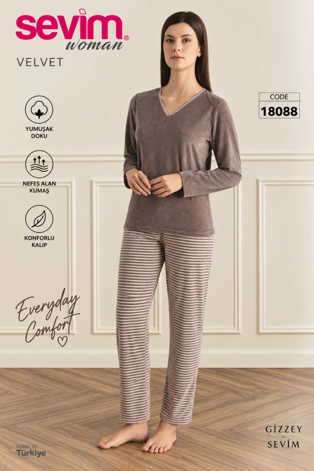 Sevim Woman 18088 Kadın Uzun Kollu Pijama Takımı
