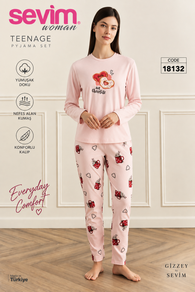 Sevim Woman 18132 Kadın Uzun Kollu Pijama Takımı