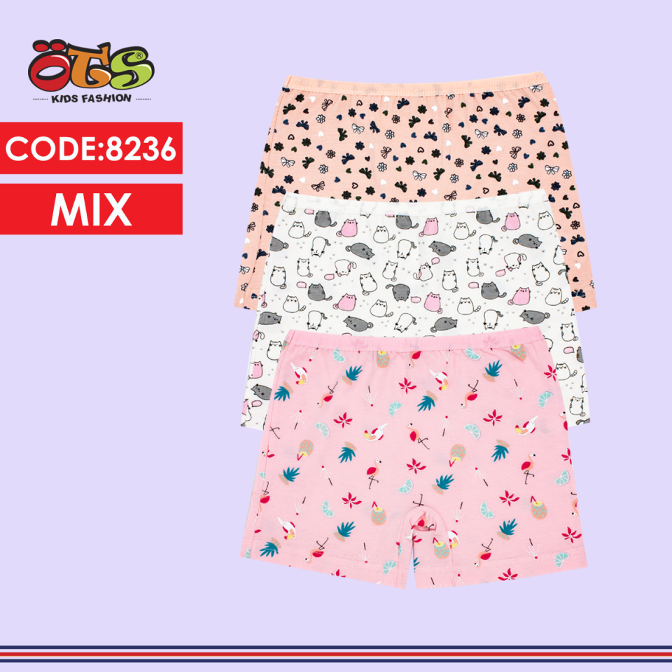 ÖTS 8236 Kız Çocuk Desenli Boxer