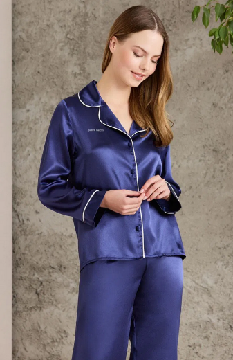 Pierre Cardin Saten Biyeli Pijama Takımı 1200 navy resmi
