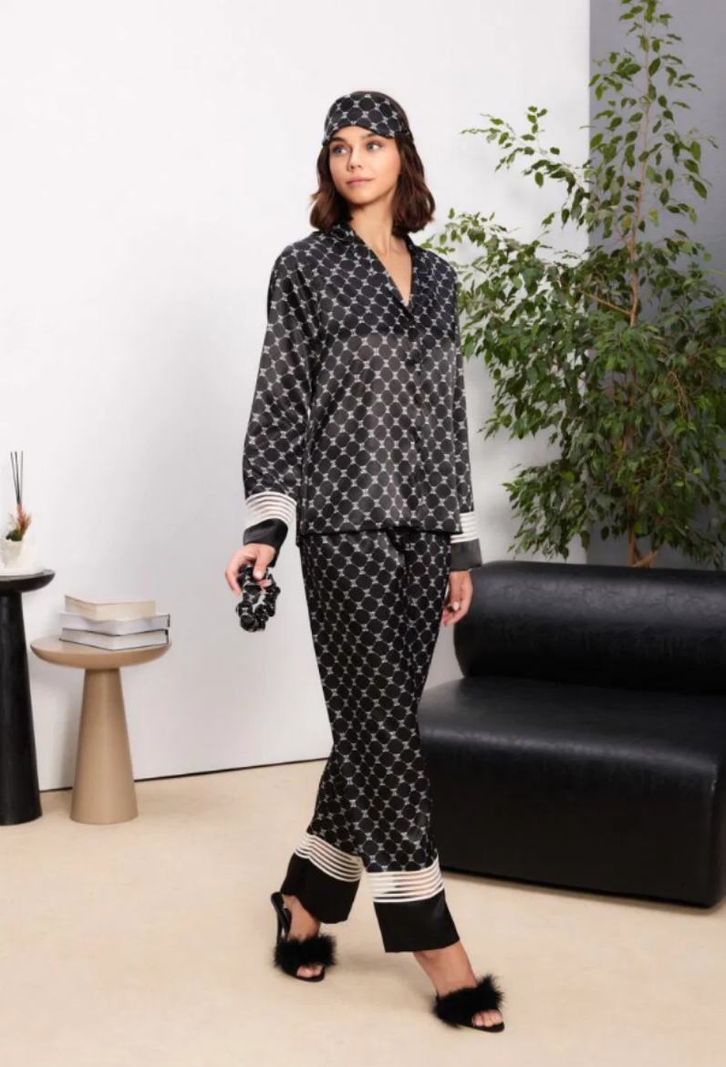 Pierre Carden Saten Dantelli Pijama Takımı 1320 Siyah resmi