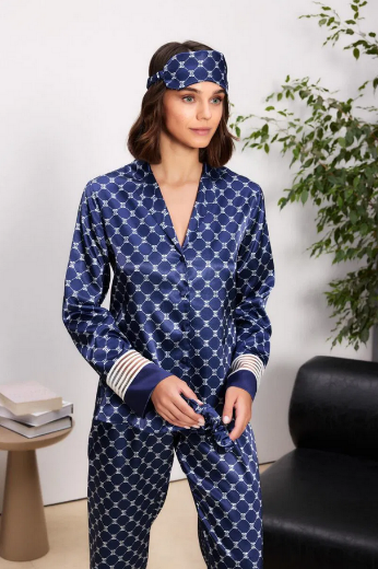 Pierre Cardin Saten Dantelli Pijama Takımı 1320 Mavi resmi