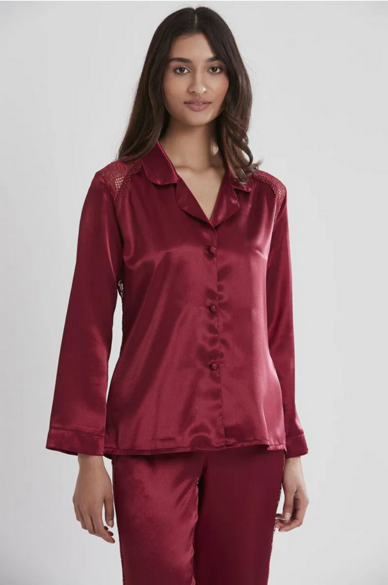 Pierre Cardin Saten Dantelli Pijama Takımı 1438 Bordo resmi