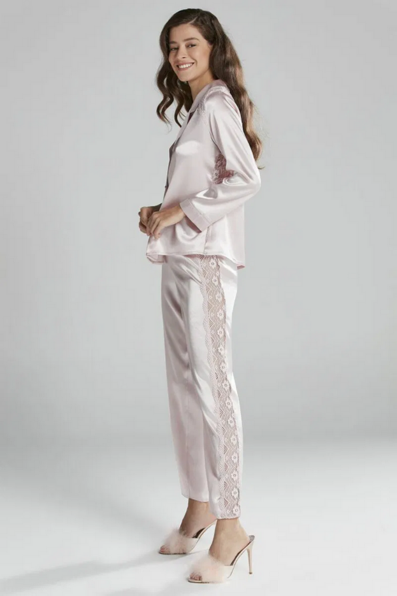 Pierre Cardin Saten Dantelli Pijama Takımı 1438 Pudra resmi