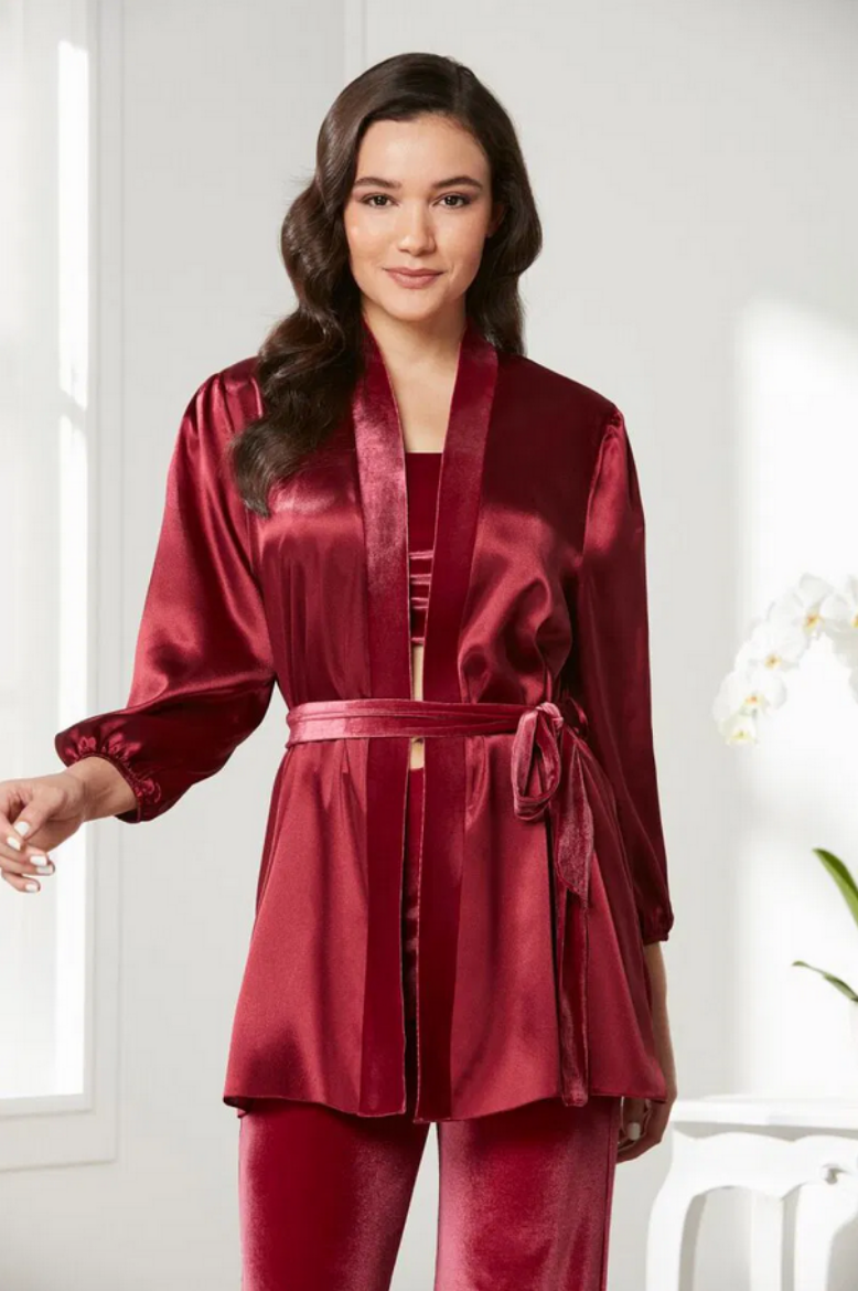 Pierre Cardin Kadife Saten 3'lü Pijama Takımı 2050 Bordo resmi