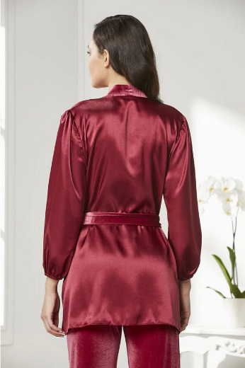 Pierre Cardin Kadife Saten 3'lü Pijama Takımı 2050 Bordo resmi