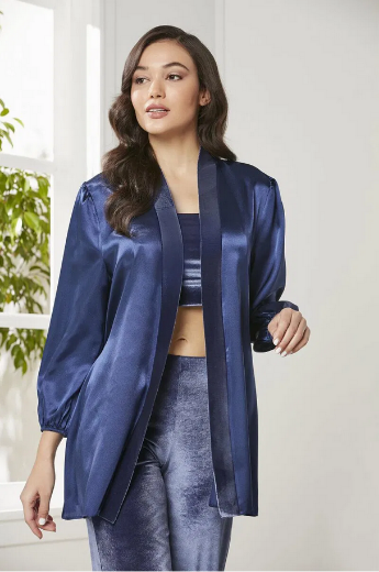 Pierre Cardin Kadife Saten 3'lü Pijama Takımı 2050 Lacivert resmi