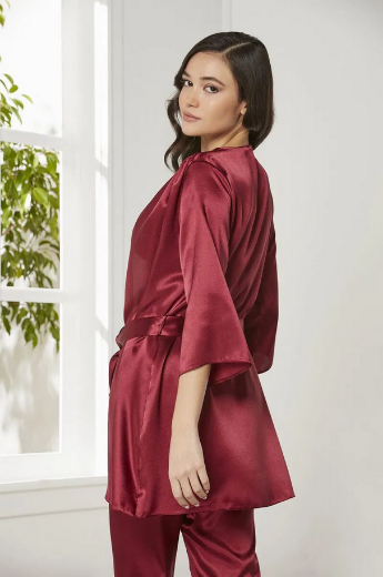 Pierre Cardin Saten 3'lü Pijama Takımı 2075 Bordo resmi