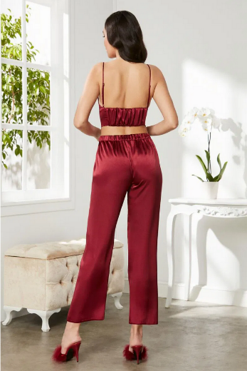 Pierre Cardin Saten 3'lü Pijama Takımı 2075 Bordo resmi