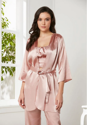 Pierre Cardin Saten 3'lü Pijama Takımı 2075 Brandy resmi