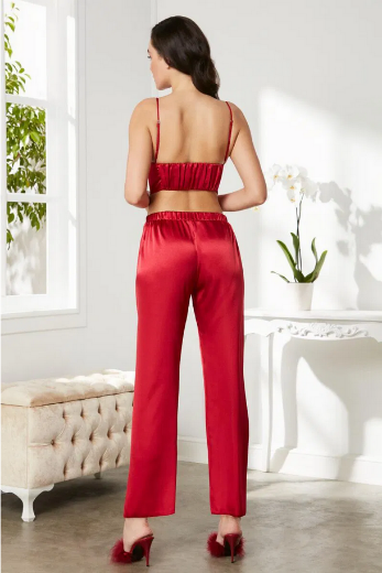 Pierre Cardin Saten 3'lü Pijama Takımı 2075 Kırmızı resmi