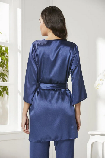 Pierre Cardin Saten 3'lü Pijama Takımı 2075 Lacivert resmi