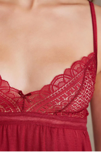 Pierre Cardin Dantelli Penye 3'lü Pijama Takımı 2820 Bordo resmi