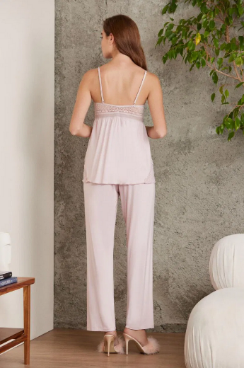 Pierre Cardin Dantelli Penye 3'lü Pijama Takımı 2820 Pudra resmi