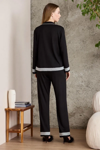 Pierre Cardin Penye Biyeli Dantelli Kadın Pijama Takımı 2200 Siyah resmi