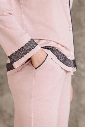 Pierre Cardin Penye Biyeli Dantelli Pijama Takımı 2200 Pudra resmi